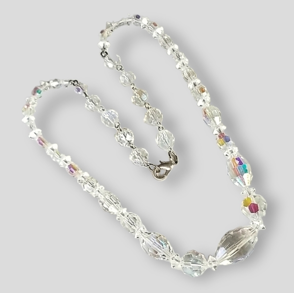 Vintage Jewelry - Repurposed Hand Crafted Vintage 1950s Crystal Bead Necklace Assemblage